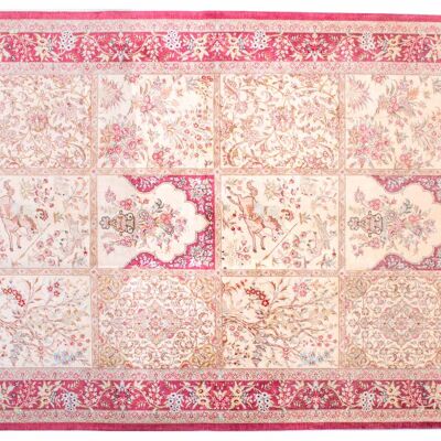 Tappeto persiano Qum in seta 200x138 tappeto annodato a mano 140x200 beige orientale