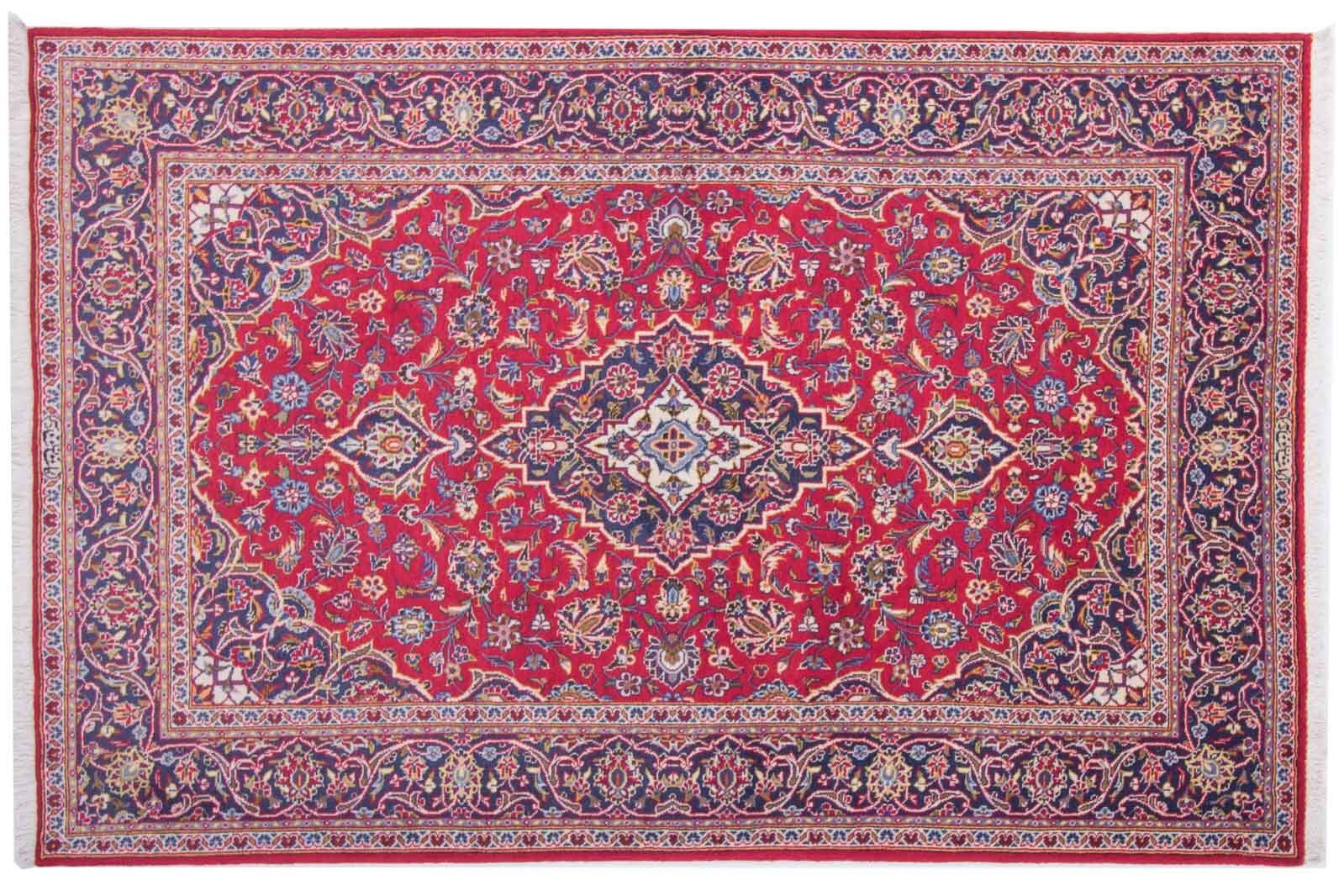Persian Keshan old 212x138 hand-knotted carpet 140x210 red oriental short pile Orient