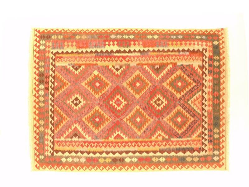 Afghan Maimana Kilim Colorful 296x202 Alfombra tejida a mano 200x300 Patrón geométrico rosa