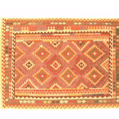 Afghan Maimana Kilim coloré 296x202 tapis tissé à la main 200x300 motif géométrique rose