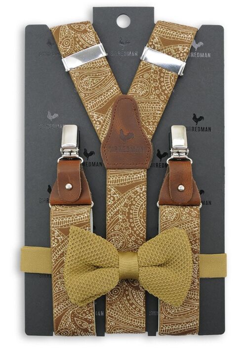 Sir Redman suspenders combi pack Paisley Sketch ochre