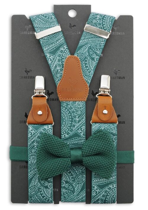Sir Redman suspenders combi pack Paisley Sketch green