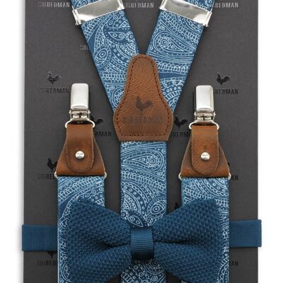 Sir Redman suspenders combi pack Paisley Sketch blue