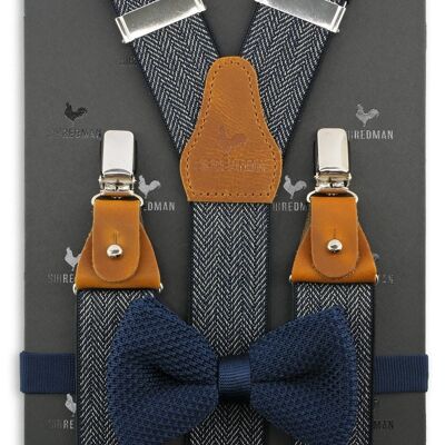Sir Redman suspenders combi pack Herringbone pattern blue