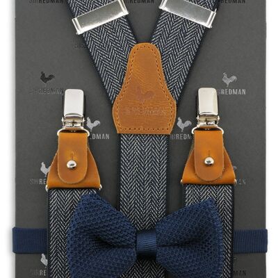 Sir Redman suspenders combi pack Herringbone pattern blue