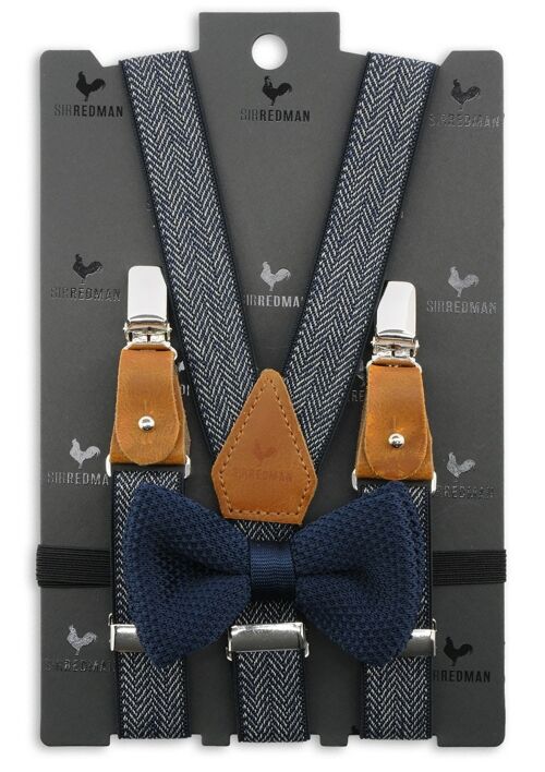 Sir Redman Kids suspenders combi pack Herringbone pattern blue