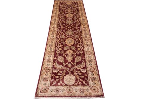 Afghan Chobi Ziegler 293x80 Handgeknüpft Teppich 80x290 Läufer Rot Orientalisch