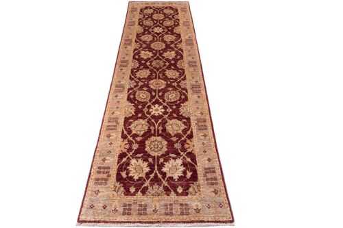 Afghan Chobi Ziegler 301x78 Handgeknüpft Teppich 80x300 Läufer Rot Orientalisch