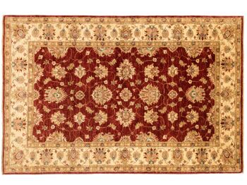 Tapis Afghan Chobi Ziegler 178x118 noué main 120x180 motif fleur rouge poil court 1