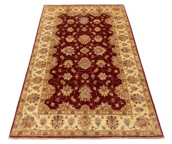 Tapis Afghan Chobi Ziegler 178x118 noué main 120x180 motif fleur rouge poil court 2