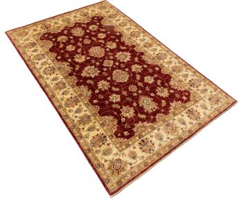 Tapis Afghan Chobi Ziegler 178x118 noué main 120x180 motif fleur rouge poil court 3