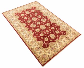 Tapis Afghan Chobi Ziegler 178x118 noué main 120x180 motif fleur rouge poil court 4