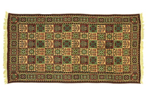 Türkischer Kelim 221x132 Handgewebt Teppich 130x220 Grün Geometrisch Muster Handarbeit