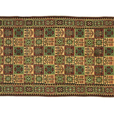 Türkischer Kelim 221x132 Handgewebt Teppich 130x220 Grün Geometrisch Muster Handarbeit