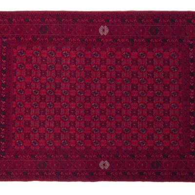 Tapis oriental afghan 195x122 tapis noué main 120x200 motif géométrique rouge