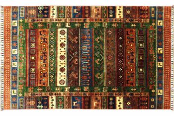 Tapis Afghan Ziegler Khorjin nomads 180x124 noué main 120x180 bordure rouge 1