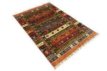 Tapis Afghan Ziegler Khorjin nomads 180x124 noué main 120x180 bordure rouge 3