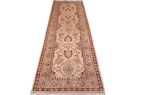 Afghan Chobi Ziegler 289x86 Handgeknüpft Teppich 90x290 Läufer Beige Orientalisch