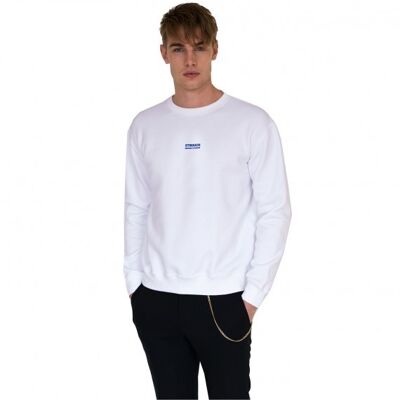 White sweatshirt blue logo