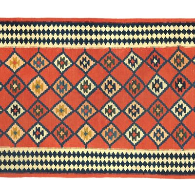 Tapis persan kilim 160x110 tissé main 110x160 motif géométrique orange travail manuel