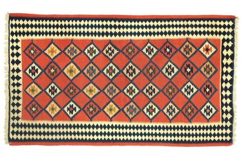 Tapis persan kilim 160x110 tissé main 110x160 motif géométrique orange travail manuel 1