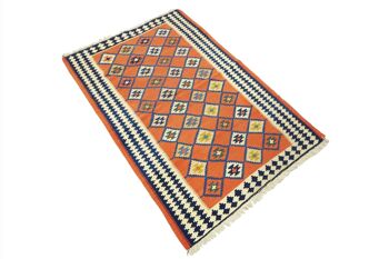 Tapis persan kilim 160x110 tissé main 110x160 motif géométrique orange travail manuel 3