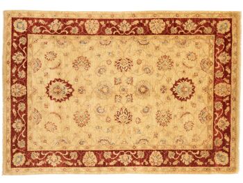 Tapis Afghan Chobi Ziegler 215x148 noué main 150x220 motif fleur beige poil court 1