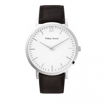 Silver and brown watch