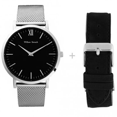 Silver and black watch + strap
