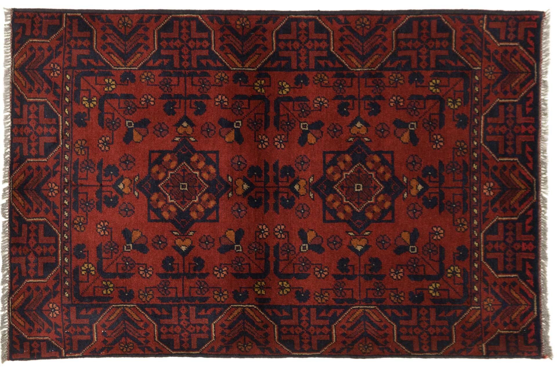 Afghan Khal Mohammadi 122x80 hand-knotted carpet 80x120 brown geometric pattern