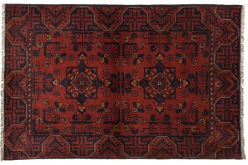 Tapis Afghan Khal Mohammadi 122x80 noué main 80x120 motif géométrique marron 1