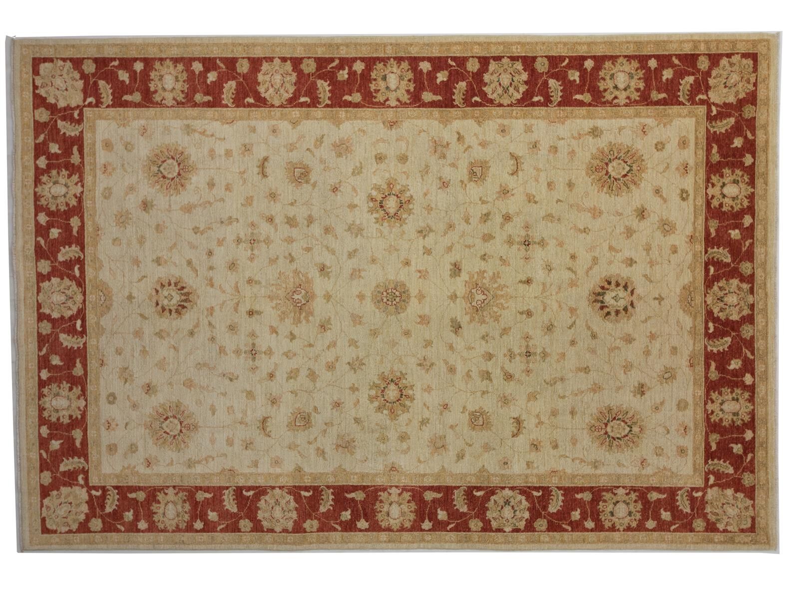 Tapis Afghan Chobi Ziegler 299x203 noué main 200x300 motif fleur rouge poil court