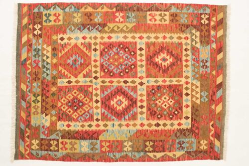 Afghan Maimana Kelim Bunt 204x154 Handgewebt Teppich 150x200 Beige Geometrisch Muster