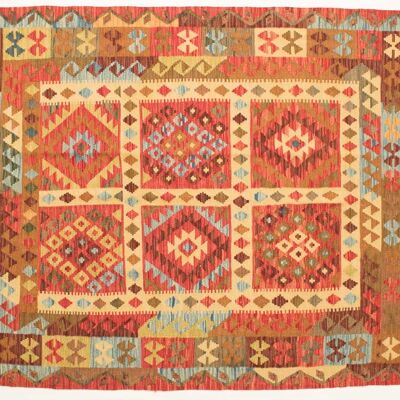 Afghan Maimana Kilim Tappeto colorato 204x154 tessuto a mano 150x200 Motivo geometrico beige