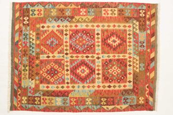 Afghan Maimana Kilim Colorful 204x154 Tapis tissé à la main 150x200 Beige Motif Géométrique 1