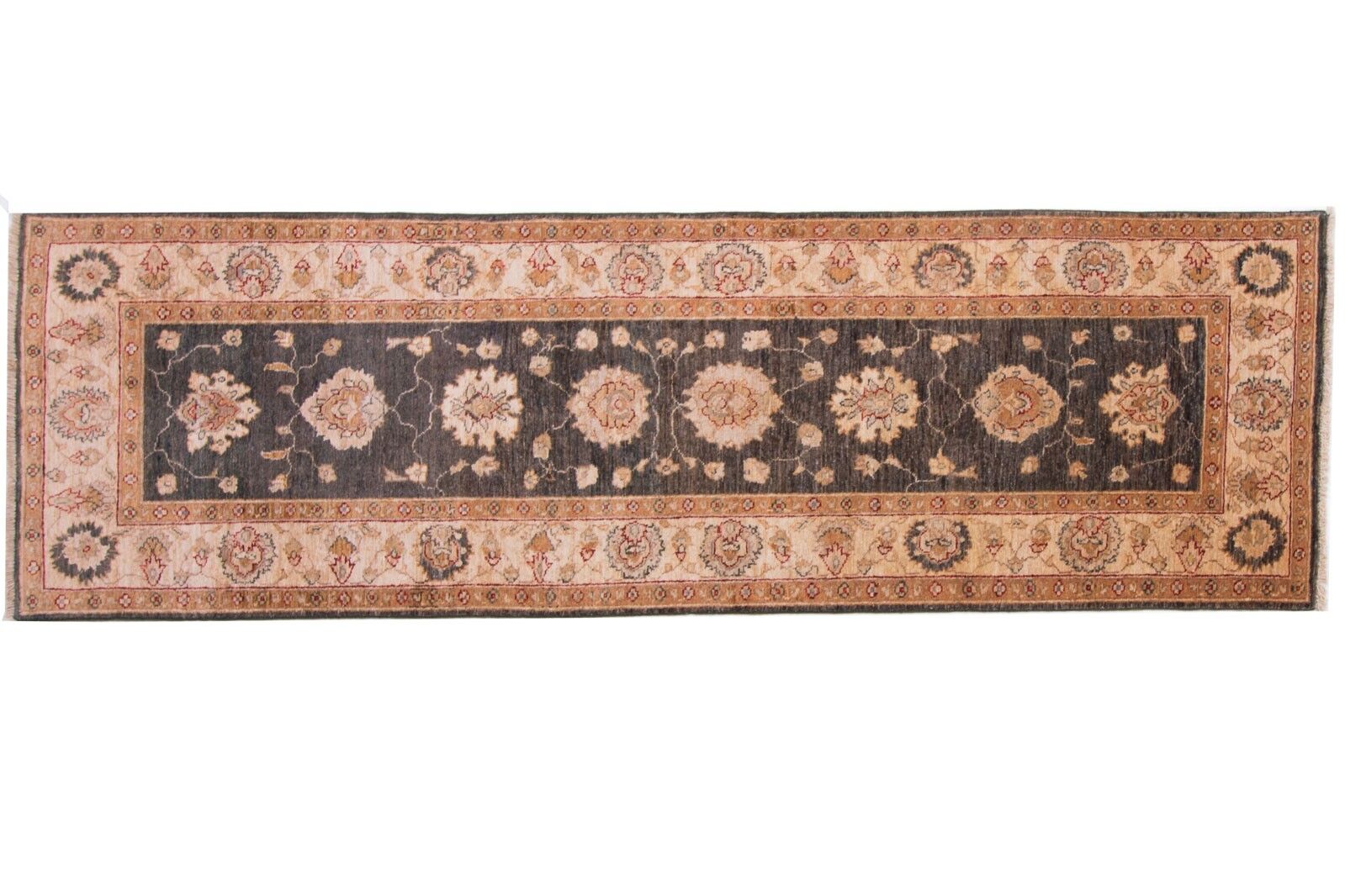 Afghan Chobi Ziegler 255x80 Handgeknüpft Teppich 80x260 Läufer Braun Orientalisch