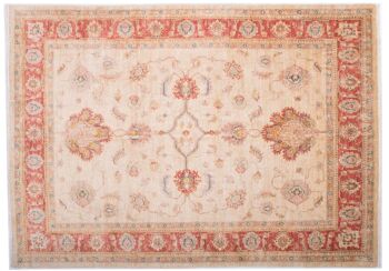 Tapis Afghan Feiner Chobi Ziegler 197x142 noué main 140x200 motif fleur beige 1