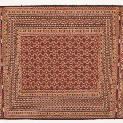 Afghan Mushwani Kilim 185x125 Handwoven Carpet 130x190 Red Geometric Pattern