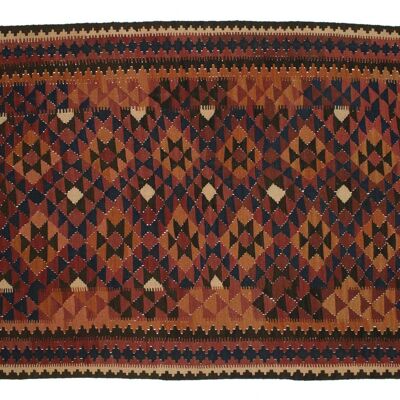 Afghan Maimana Kelim 252x152 Handgewebt Teppich 150x250 Mehrfarbig Geometrisch Muster