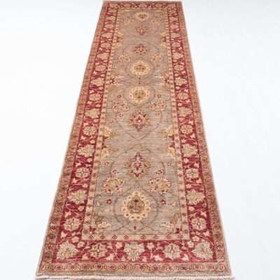Afghan Chobi Ziegler 296x85 hand-knotted carpet 90x300 runner gray oriental