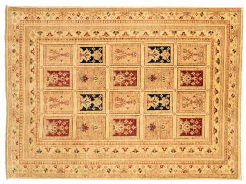 Afghan Chobi Ziegler 202x151 Handgeknüpft Teppich 150x200 Beige Geometrisch Muster