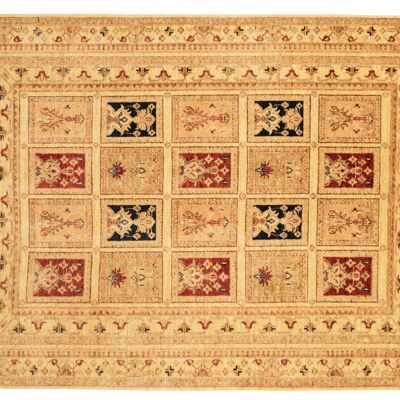 Afghan Chobi Ziegler 202x151 hand-knotted carpet 150x200 beige geometric pattern