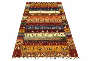 Tapis Afghan Ziegler Khorjin nomads 192x124 noué main 120x190 bordure rouge 2