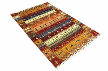 Tapis Afghan Ziegler Khorjin nomads 192x124 noué main 120x190 bordure rouge 3