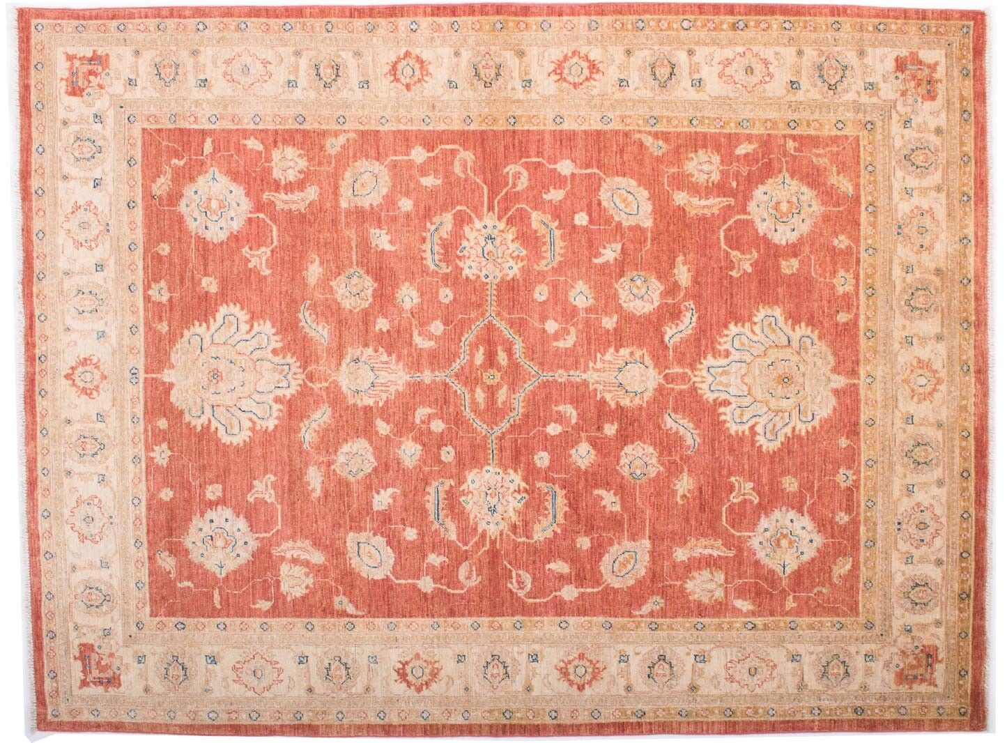 Tapis Afghan Feiner Chobi Ziegler 194x148 noué main 150x190 motif fleur rouge