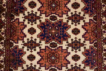 Tapis Afghan Mauri Kabul 170x114 noué main 110x170 motif géométrique rouge, poils ras 5