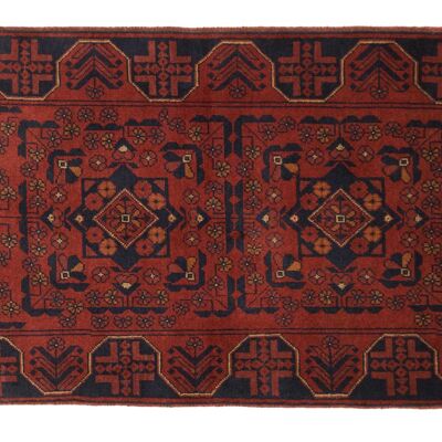 Tapis Afghan Khal Mohammadi 121x74 noué main 70x120 motif géométrique marron
