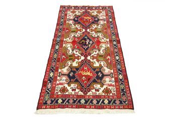 Tapis persan en soie soumakh 195x115 tissé main 120x200 motif géométrique rouge fait main 2