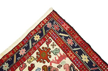 Tapis persan en soie soumakh 195x115 tissé main 120x200 motif géométrique rouge fait main 5