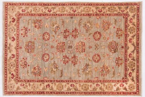 Afghan Chobi Ziegler 148x101 Handgeknüpft Teppich 100x150 Grün Blumenmuster Kurzflor